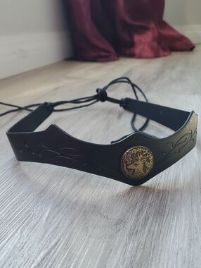 Unisex Black Elven Druid Faux Leather Headband - Fantasy Accessory